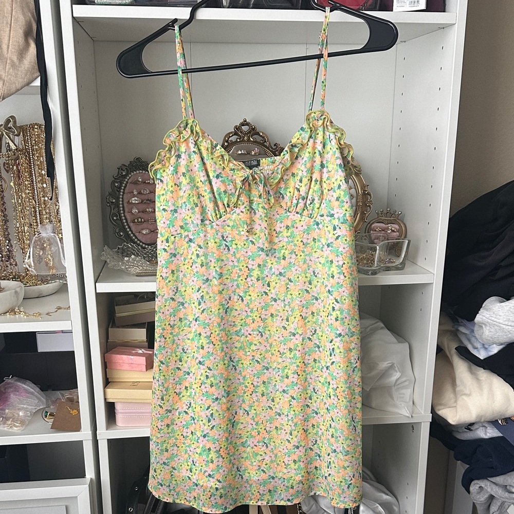 Floral Pastel Slip Dress - Spaghetti Straps